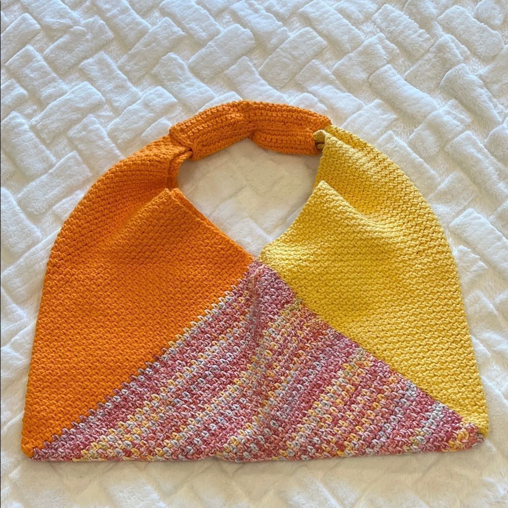Vibrant Hand Crocheted Bag/Tote in Orange, Yellow, and Variegated Yarn